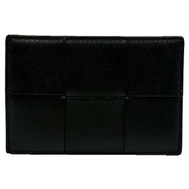 Bottega Veneta Tarjetero Cassette en cuero negro Negro