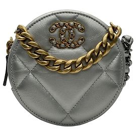 Chanel Mini Borsa Tamburello Rotonda con Catena Argento Argento