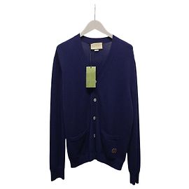 Gucci Navy GG bestickter Logo Kaschmir-Cardigan Blau