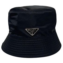 Prada Re-Nylon Triangle Logo Bucket Hat Black