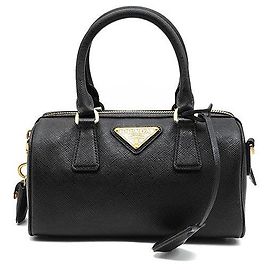 Prada Saffiano Top Handle Mini Crossbody Bag Black