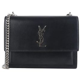 Saint Laurent Borsa a Spalla Monogram Sunset Medium Argentata Nero