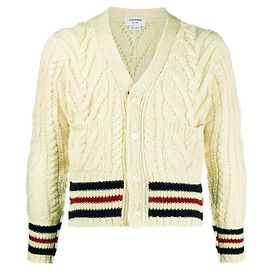 Thom Browne Cardigan curto de mohair com tranças Aran Multicor
