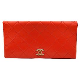 Chanel Lambskin Folding Clutch Red