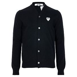 Comme Des Garcons Black and White Heart Logo Wool Cardigan Black