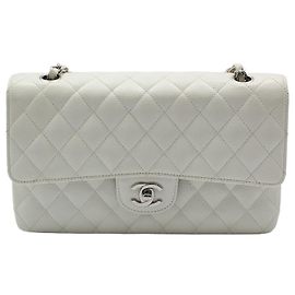 Chanel Bolsa de ombro clássica White Caviar Silver Medium Branco