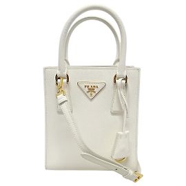 Prada Mini bolsa tote Galleria em couro Saffiano com banho de ouro branco Branco