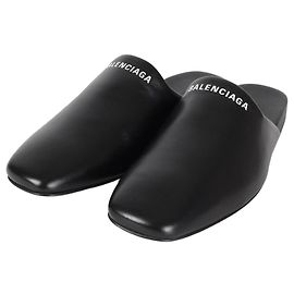 Balenciaga Leder-Mules mit Logo Schwarz