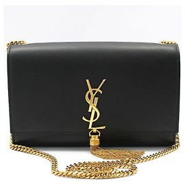 Saint Laurent Bolsa de ombro Kate Medium Chain com borla e monograma dourado Preto