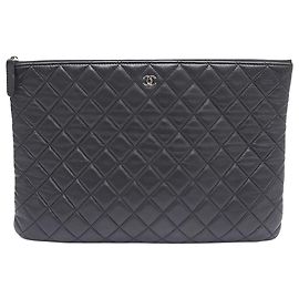Chanel Pochette Large Classique en Cuir Noir Noir