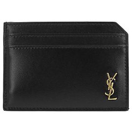 Saint Laurent Tiny Monogram Gold Open Card Wallet Black