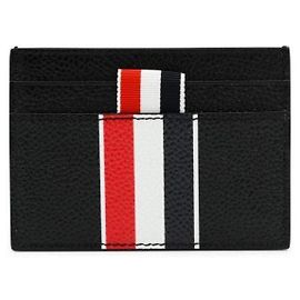 Thom Browne Pebble Grain RWB Stripe Double Card Holder Black