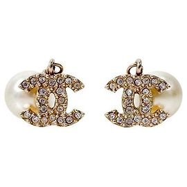 Chanel Orecchini pendenti con perle e cristalli logo CC per donna Oro D'oro