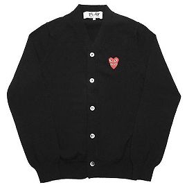 Comme Des Garcons Herrenstrickjacke aus Wolle mit Double Heart Patch Mehrfarben