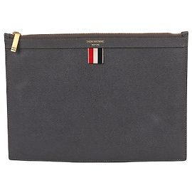 Thom Browne Pochette à rayures grise Taille M Marron
