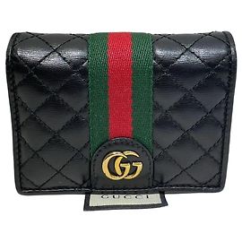 Gucci Black Leather Quilted Web Wallet Black