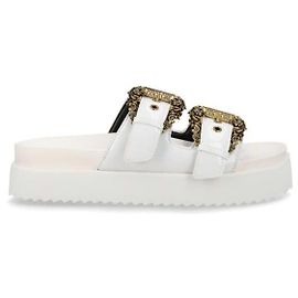 Versace Baroque Buckle Arizona Sandals White