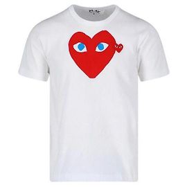 Comme Des Garcons Camiseta de manga curta com patch de coração vermelho Branco