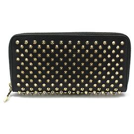 Christian Louboutin Black Leather Panettone Spike Long Wallet Red