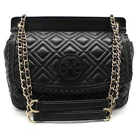 Tory Burch Bolsa de ombro Marion em couro acolchoado preto com corrente dourada Preto
