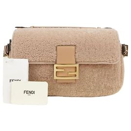 Fendi Pink Shearling Lambskin Multi Baguette Tote and Shoulder Bag Pink