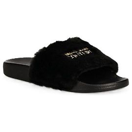 Versace Chinelos de pele com logo Preto