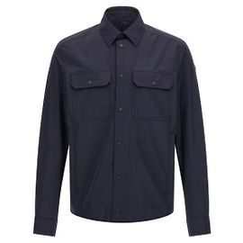 Moncler Camicia con patch in pelle con logo Blu
