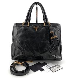 Prada Borsa Tote e Borsa a Spalla Vitello Shine Way Nero