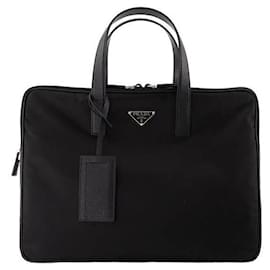 Prada Triangle Logo Briefcase Black