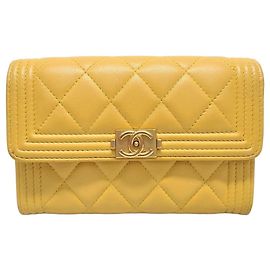 Chanel Yellow Lambskin Boy Flap Compact Wallet Series Yellow