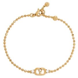 Valentino Pulseira de metal oval com cristais Dourado