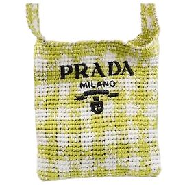 Prada Bolsa de ombro de ráfia com logotipo de triângulo Amarela Dourado