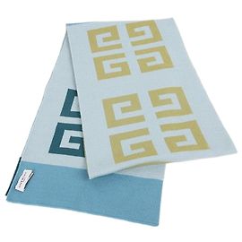 Givenchy Hellblauer Wollschal mit Logo-Muster Blau