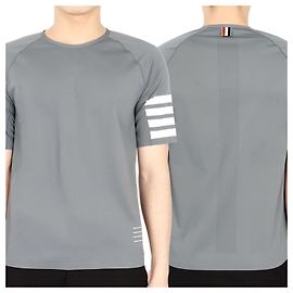 Thom Browne Kurzärmeliges Herrenhemd aus Nylon mit diagonalen Streifen (Grau) Braun