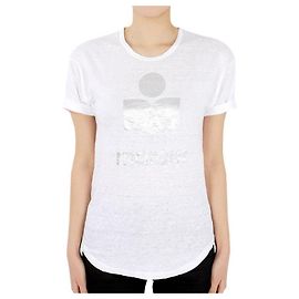 Isabel Marant Ettoile Cold Linen Kurzarm-T-Shirt für Damen (White/Silver) Weiß
