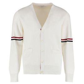 Thom Browne V-Ausschnitt-Cardigan aus Baumwolle mit Milano-Stich-Bündchen Weiß
