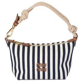 Miu Miu Baumwoll-Leder-Etui Blue Cognac Blau