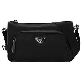 Prada Medium Nylon Saffiano Leather Shoulder Bag Black