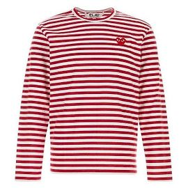 Comme Des Garcons Camiseta de manga longa listrada com patch de coração vermelho Vermelho