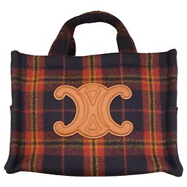 Céline Pequena Bolsa Cabas em pele de vitela com padrão tartan Multicor