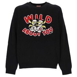 Kenzo Wild Tiger Woll-Baumwoll-Pullover Schwarz