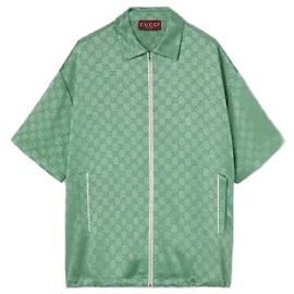 Gucci Camisa de manga curta em cetim GG de caimento relaxado Verde