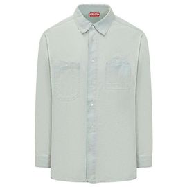 Kenzo Camicia in denim chambray stile workwear, lavaggio stone Blu