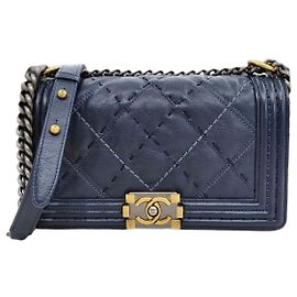 Chanel Boy Bag Vintage Navy Small Shoulder Bag Bleu