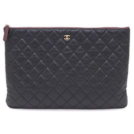 Chanel Black Caviar Gold CC Classic Large Clutch Bag Black