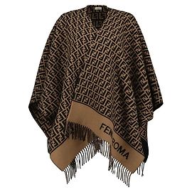 Fendi FF Logo Damen-Poncho aus Wolle und Kaschmir Braun