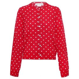 Comme Des Garcons Printed Dot Pattern Wool Jersey Cardigan Red