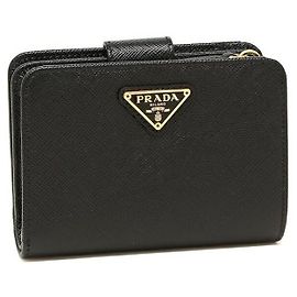 Prada Portefeuille compact Saffiano avec logo Triangle Noir