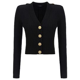 Balmain Strickjacke mit Zopfmuster Schwarz