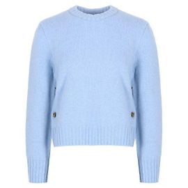 Bottega Veneta Schwerer Wollpullover mit Messingknöpfen Blau